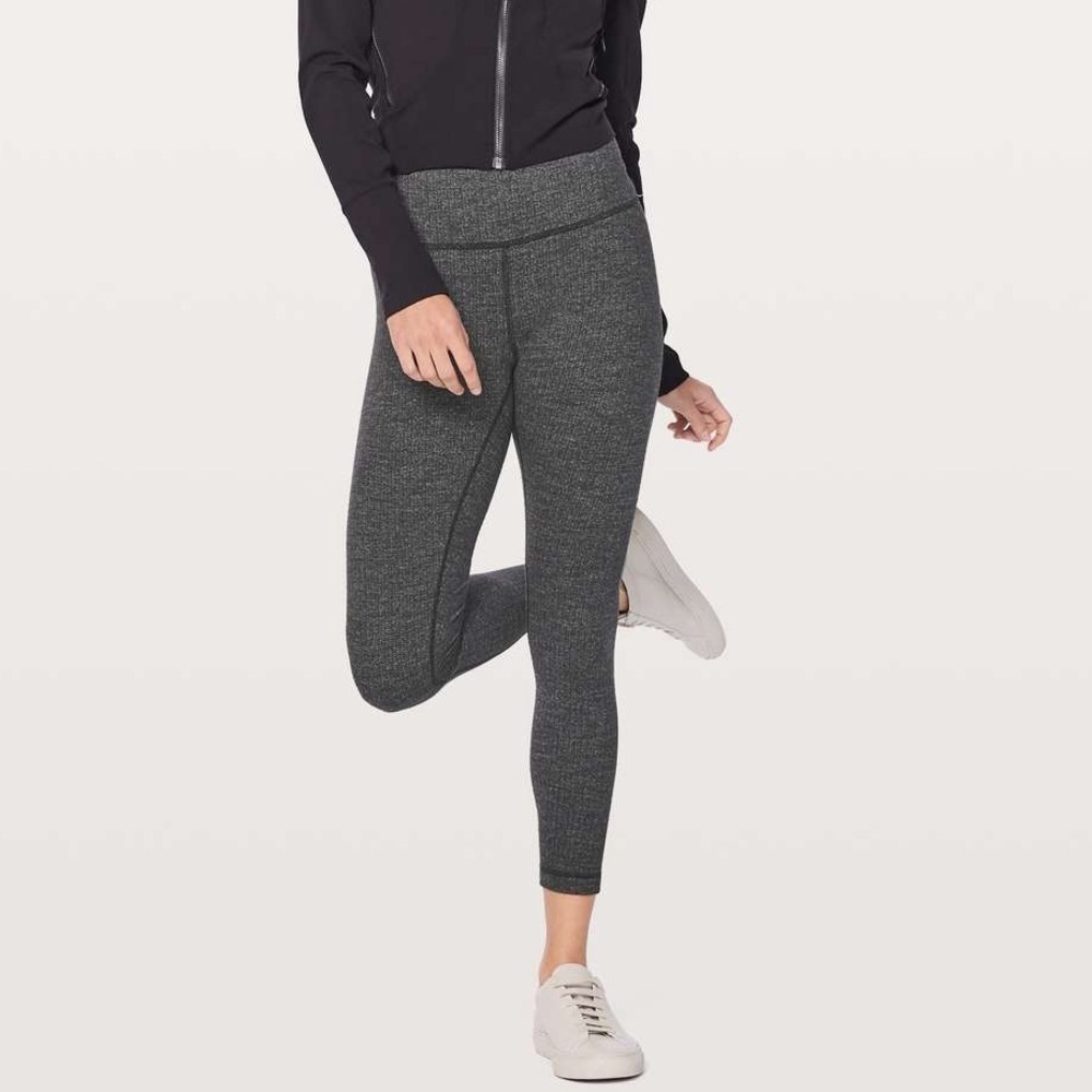 Lululemon Wunder Under 25" Variegated Knit Brushed Luon Black Heathered Gray